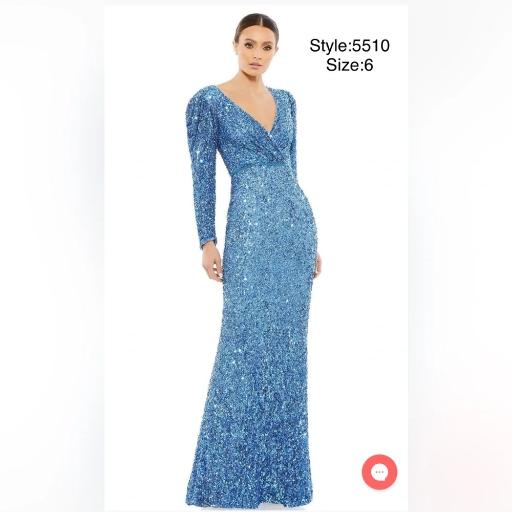 Puff shoulder sequined surplice gown - Picture 1 of 3